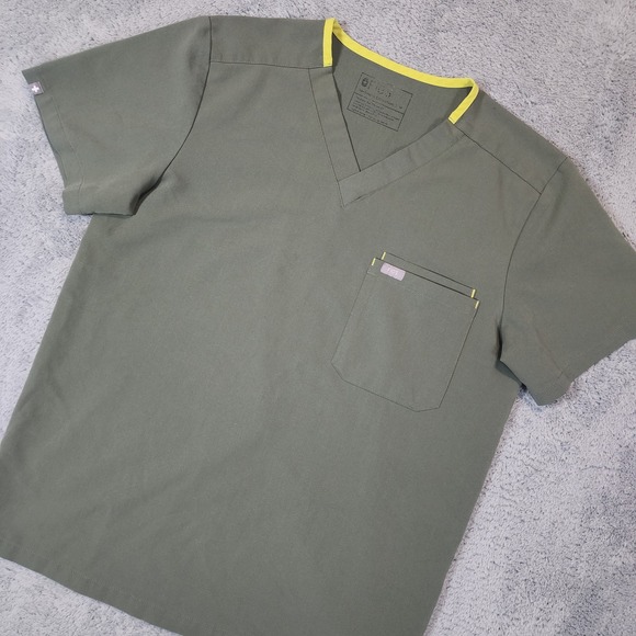 Figs Technical Collection Scrub Mens M Green Yellow Trim Stretch Double Pocket - Picture 3 of 9